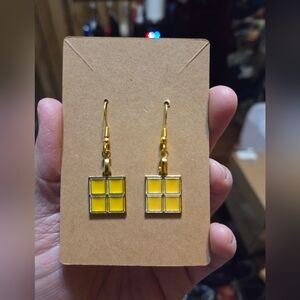 Yellow 4 Square Block Puzzle Game Earrings